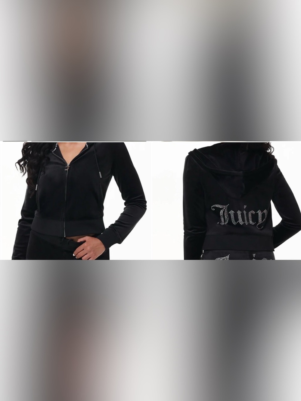 Juicy Couture Black Velour Zip-Front Hoodie S women’s nwt